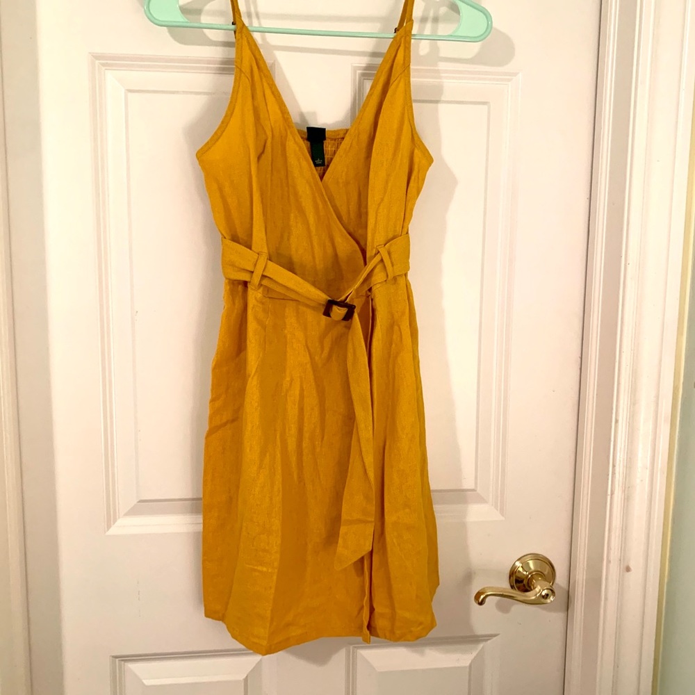 Mustard wrap dress with belt